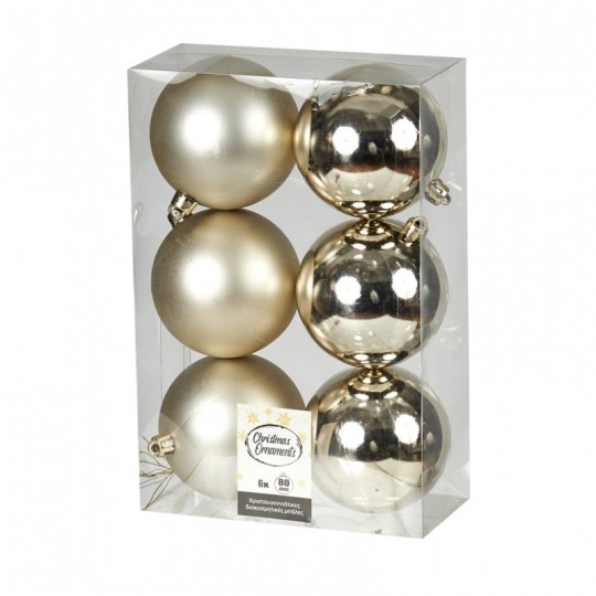 Σετ 6 Χριστουγεννιάτικες Μπάλες 8cm Σαμπανί 