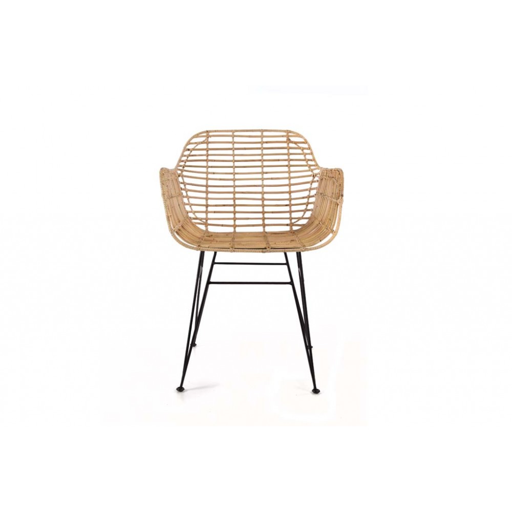 Καρέκλα Τραπεζαρίας με μπράτσα Marea Black legs (57x60x82) Μέταλλο + Kubu rattan Soulworks