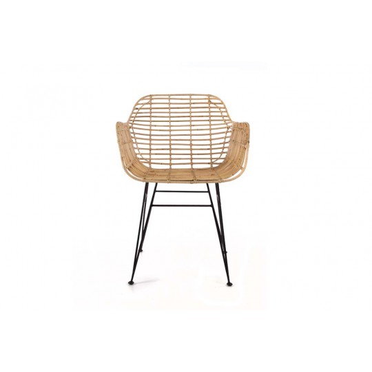 Καρέκλα Τραπεζαρίας με μπράτσα Marea Black legs (57x60x82) Μέταλλο + Kubu rattan Soulworks