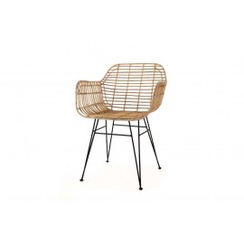 Καρέκλα Τραπεζαρίας με μπράτσα Marea Black legs (57x60x82) Μέταλλο + Kubu rattan Soulworks