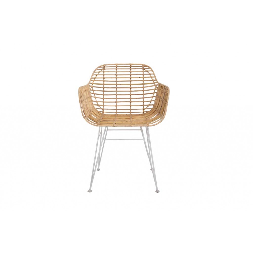 Καρέκλα Τραπεζαρίας με μπράτσα Marea White legs (57x60x82) Μέταλλο + Kubu rattan Soulworks