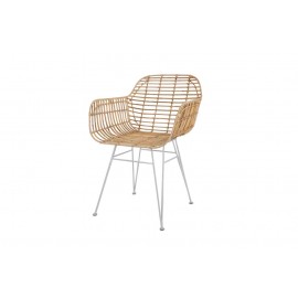Καρέκλα Τραπεζαρίας με μπράτσα Marea White legs (57x60x82) Μέταλλο + Kubu rattan Soulworks