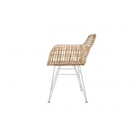 Καρέκλα Τραπεζαρίας με μπράτσα Marea White legs (57x60x82) Μέταλλο + Kubu rattan Soulworks