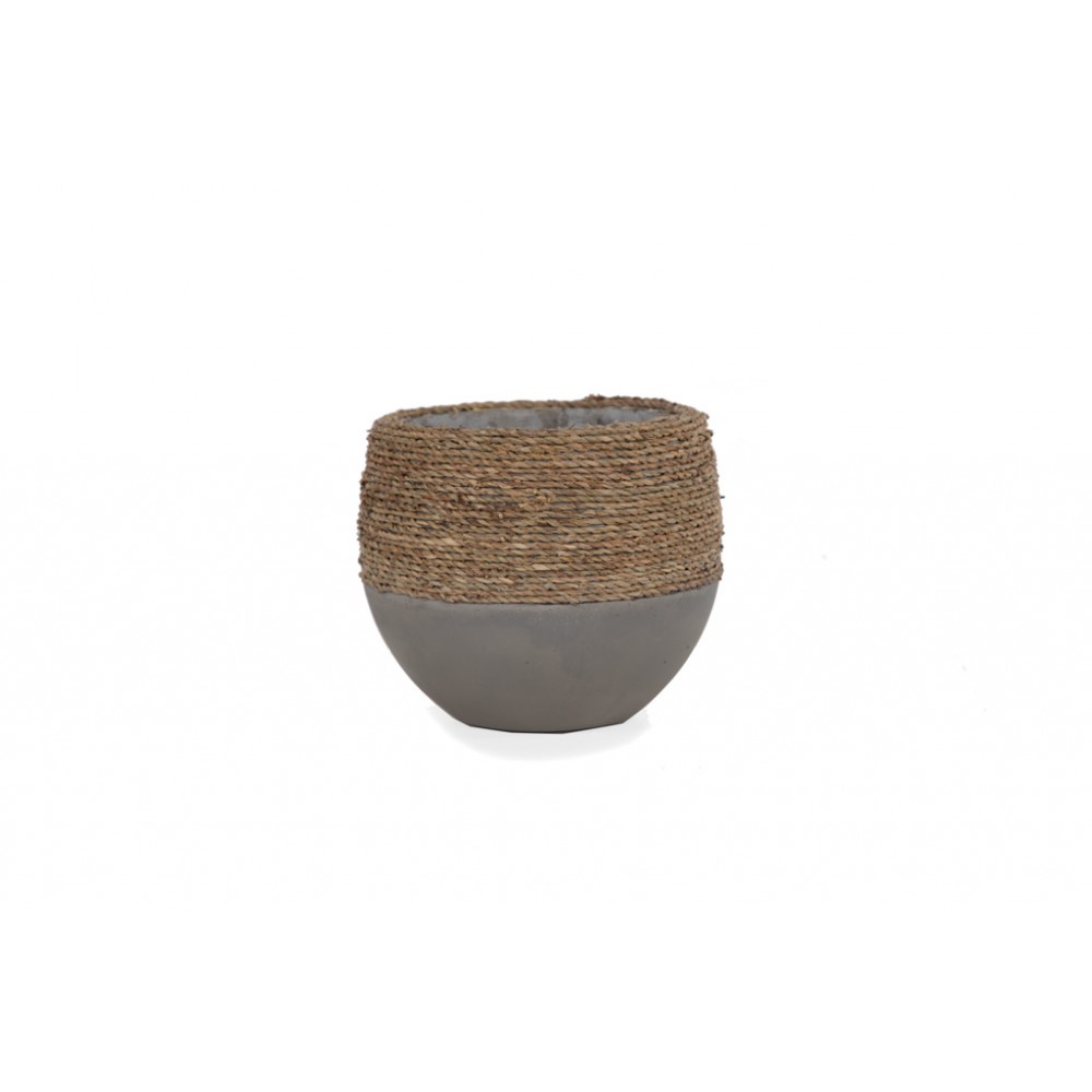 Γλάστρα Concrete - M (26x26x22) - Des.02 seagrass και εσωτερική επένδυση από τσιμέντο Soulworks