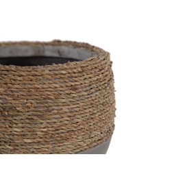 Γλάστρα Concrete - M (26x26x22) - Des.02 seagrass και εσωτερική επένδυση από τσιμέντο Soulworks