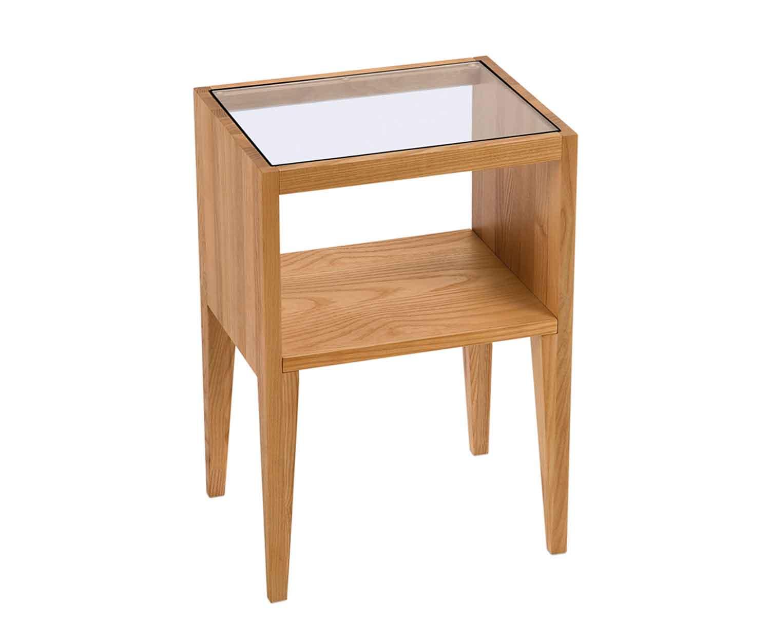 Andrea House - Κομοδίνο Με Ράφι Ash Wood/Glass