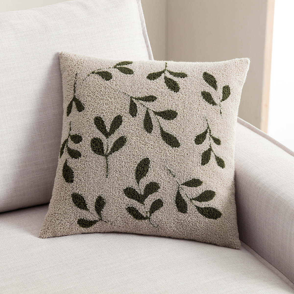 Gofis Home - Μαξιλαροθήκη Herbal 43x43cm Μπεζ/Pine Green 705/06